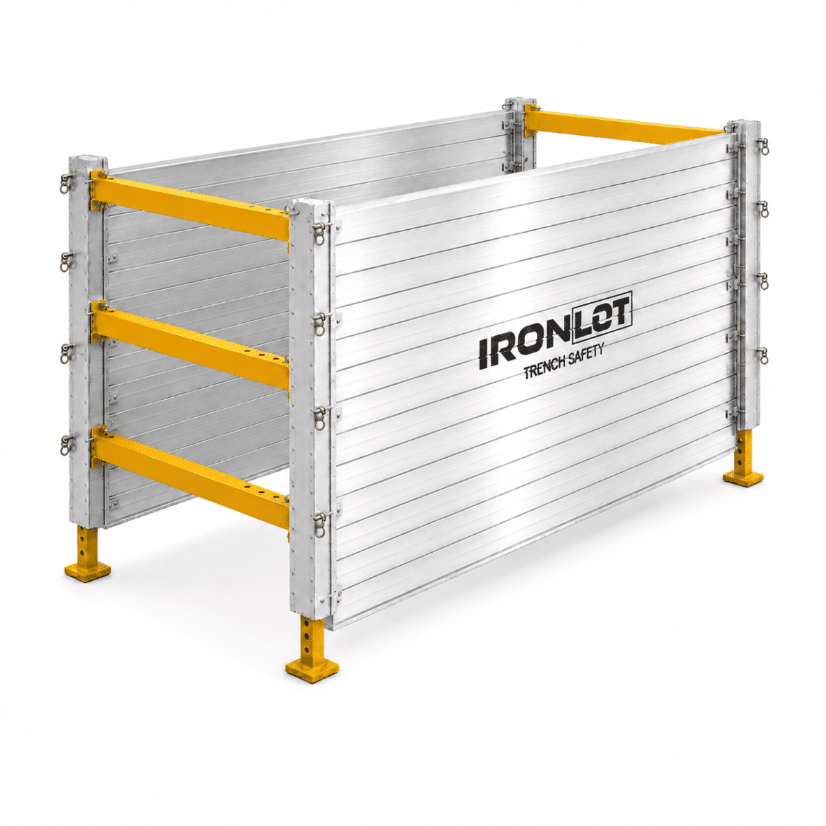 10x10 Modular Aluminum Trench Box - Iron Lot Trench Safety, aluminum trench box with adjustable spreaders and leg kit