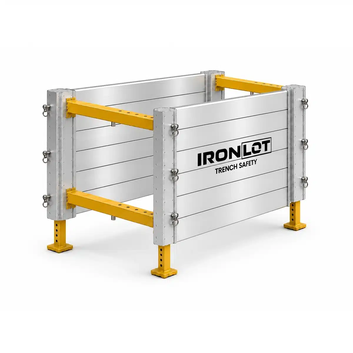 4x4 Modular Aluminum Trench Box - Iron Lot Trench Safety, aluminum trench box with adjustable spreaders and leg kit