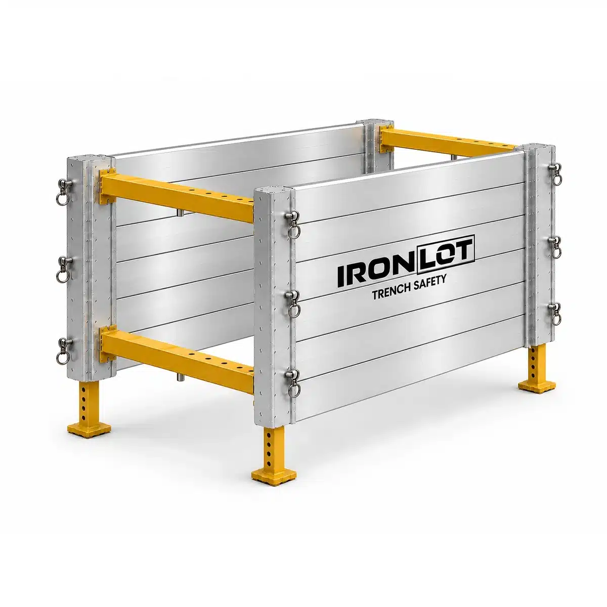 4x5 Modular Aluminum Trench Box - Iron Lot Trench Safety, aluminum trench box with adjustable spreaders and leg kit