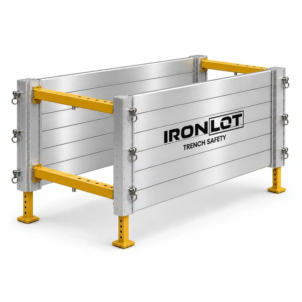 4x7 Modular Aluminum Trench Box - Iron Lot Trench Safety, aluminum trench box with adjustable spreaders and leg kit