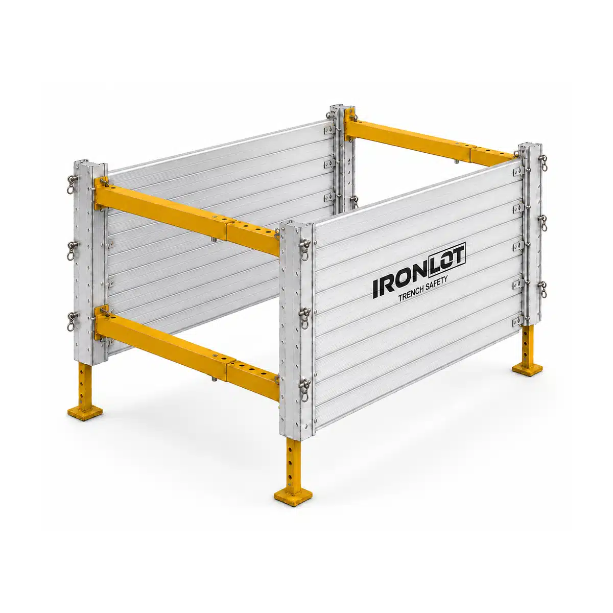 6x7 Modular Aluminum Trench Box - Iron Lot Trench Safety, aluminum trench box with adjustable spreaders and leg kit