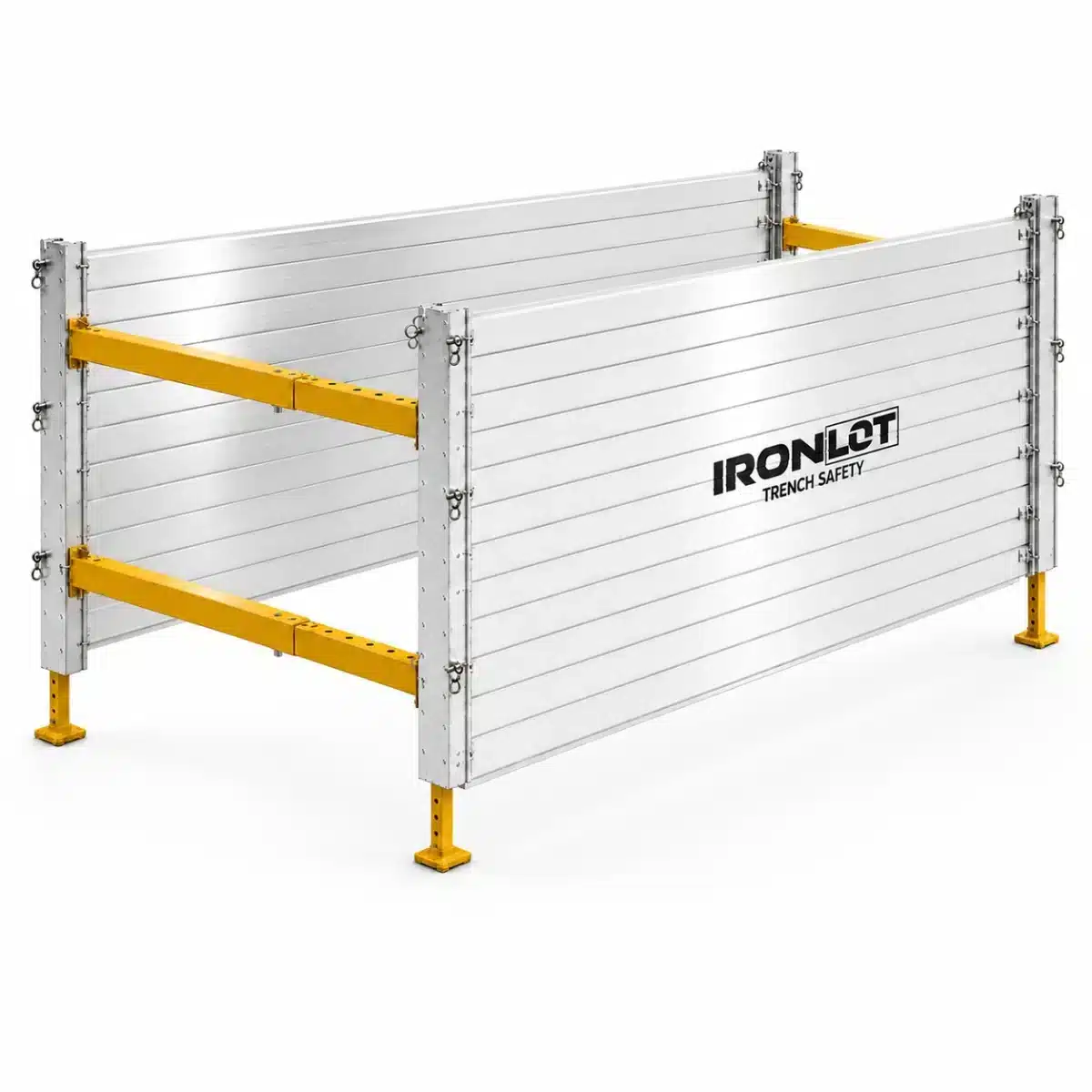 8x12 Modular Aluminum Trench Box - Iron Lot Trench Safety, aluminum trench box with adjustable spreaders and leg kit