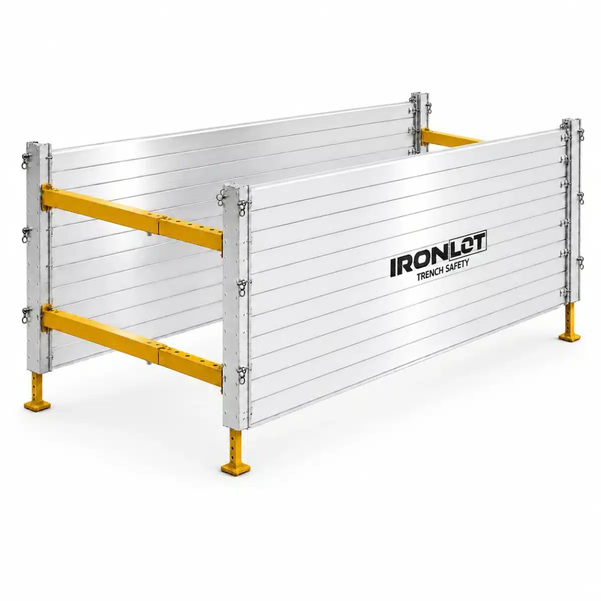 8x14 Modular Aluminum Trench Box - Iron Lot Trench Safety, aluminum trench box with adjustable spreaders and leg kit